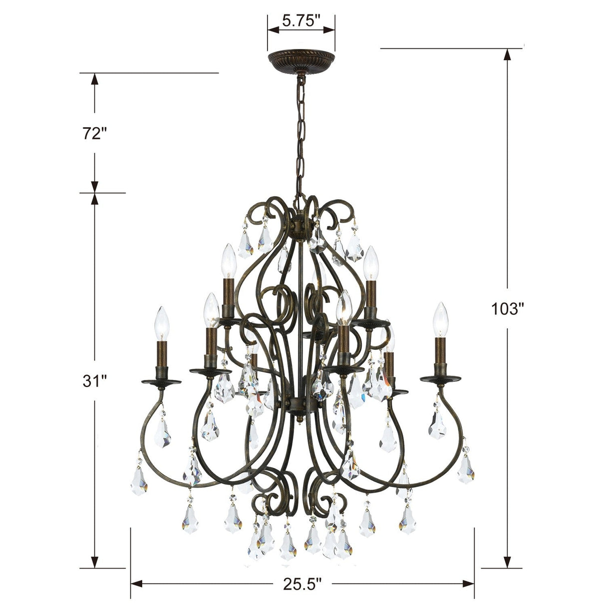 Ashton 9 Light Hand Cut Crystal English Bronze Chandelier 5019-EB-CL-MWP