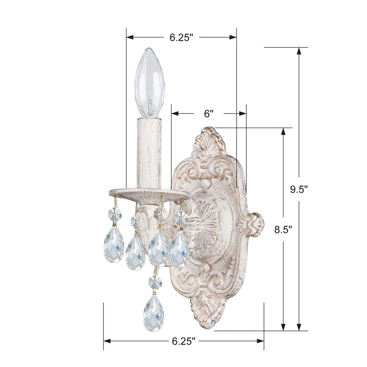 Paris Market 1 Light Swarovski Strass Crystal Antique White Sconce 5021-AW-CL-S