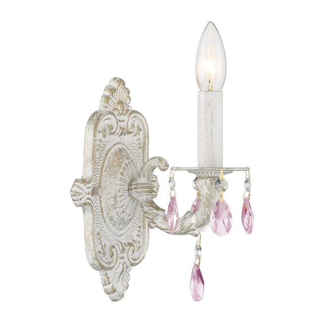 Paris Market 1 Light Rose Crystal Antique White Sconce 5021-AW-RO-MWP
