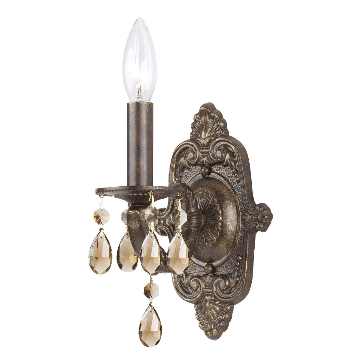 Paris Market 1 Light Golden Teak Hand Cut Crystal Venetian Bronze Sconce 5021-VB-GT-MWP