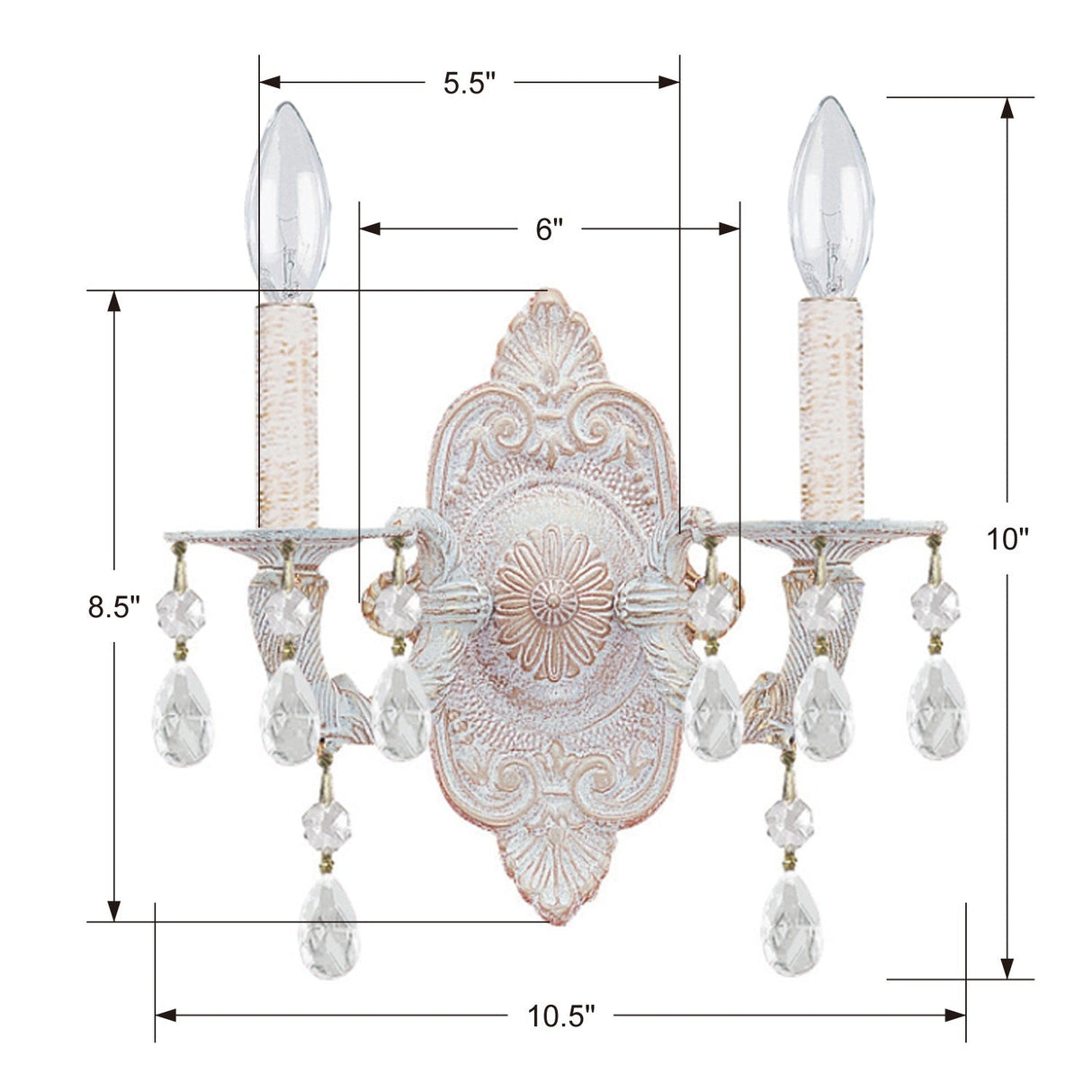 Paris Market 2 Light Swarovski Strass Crystal Antique White Sconce 5022-AW-CL-S