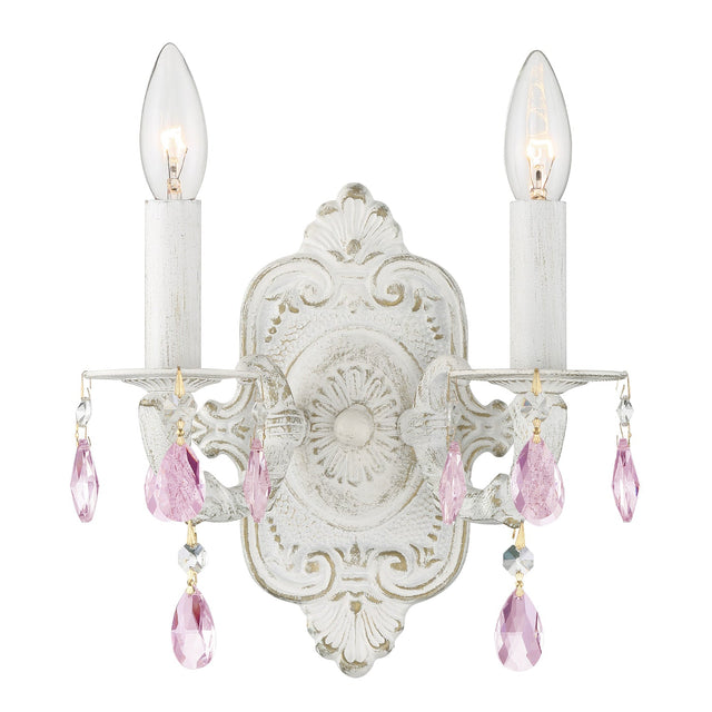 Paris Market 2 Light Rose Crystal Antique White Sconce 5022-AW-RO-MWP