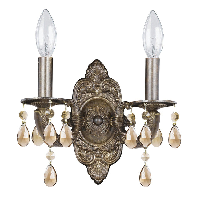 Paris Market 2 Light Golden Teak Swarovski Strass Crystal Venetian Bronze Sconce 5022-VB-GT-S