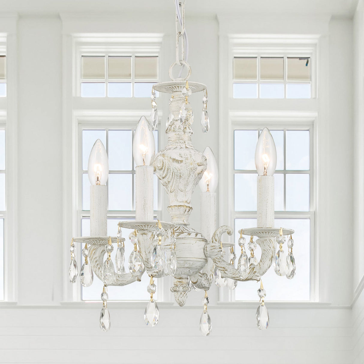 Paris Market 4 Light Clear Crystal Antique White Mini Chandelier 5024-AW-CL-MWP