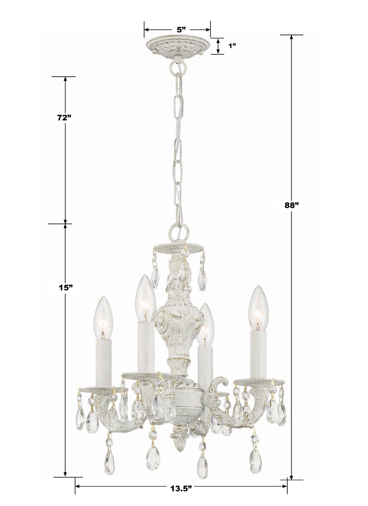 Paris Market 4 Light Clear Crystal Antique White Mini Chandelier 5024-AW-CL-MWP