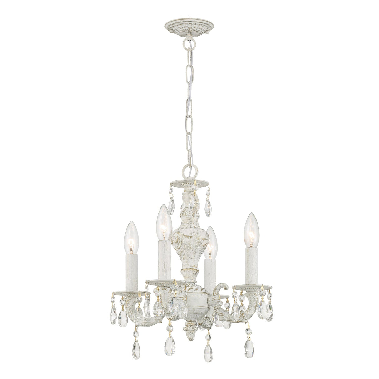 Paris Market 4 Light Swarovski Strass Crystal Antique White Mini Chandelier 5024-AW-CL-S