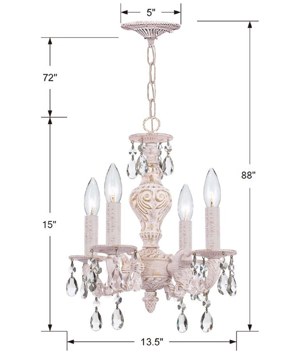 Paris Market 4 Light Swarovski Strass Crystal Antique White Mini Chandelier 5024-AW-CL-S