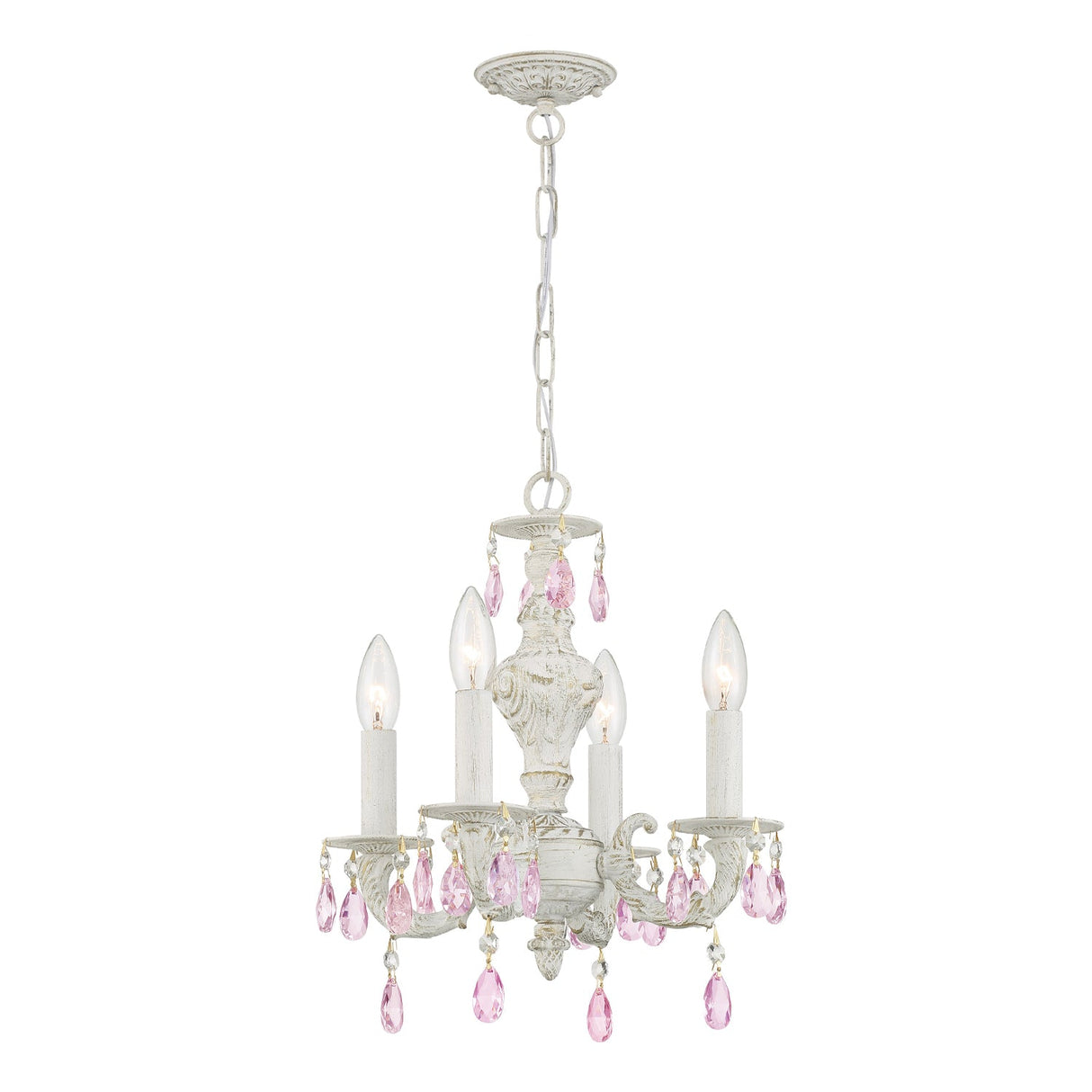 Paris Market 4 Light Rose Crystal Antique White Mini Chandelier 5024-AW-RO-MWP