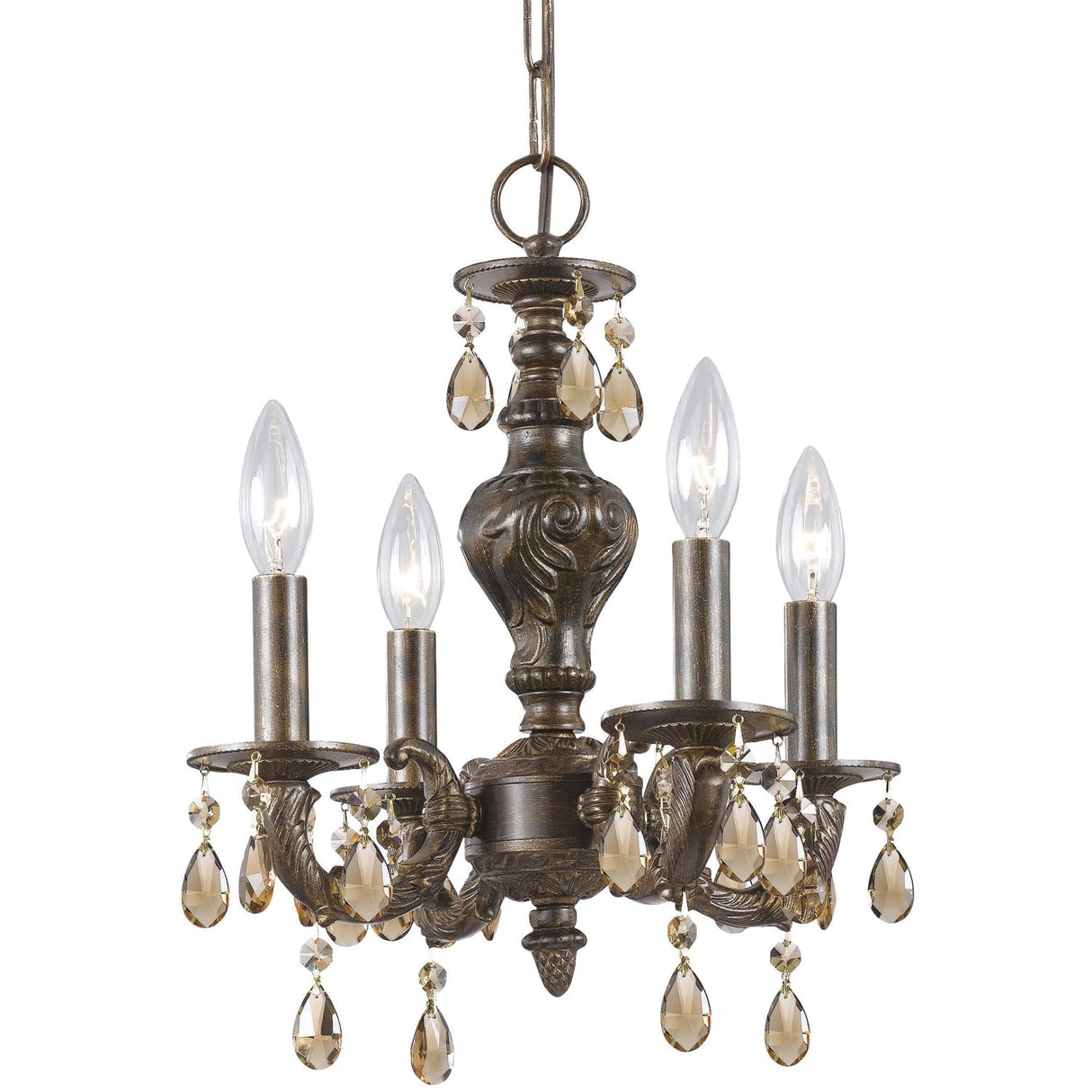 Paris Market 4 Light Golden Teak Hand Cut Crystal Venetian Bronze Mini Chandelier 5024-VB-GT-MWP