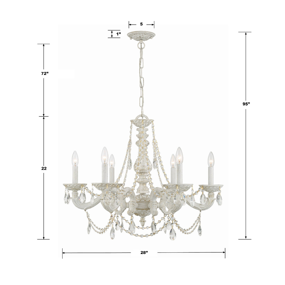 Paris Market 6 Light Clear Italian Crystal Antique White Chandelier 5026-AW-CL-I