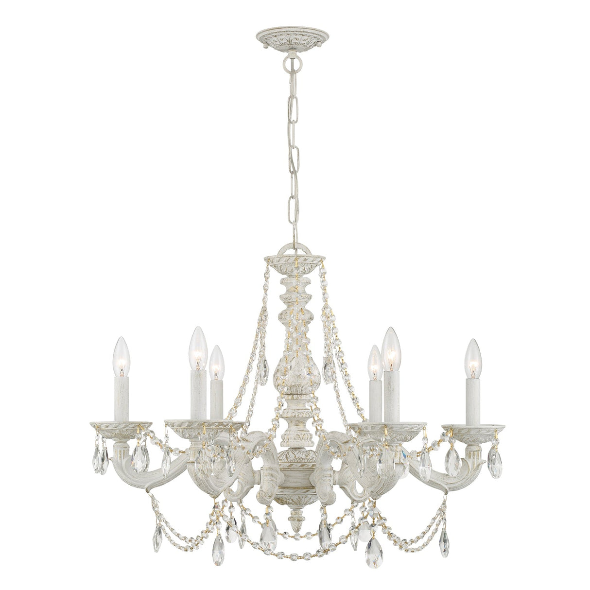 Paris Market 6 Light Clear Crystal Antique White Chandelier 5026-AW-CL-MWP