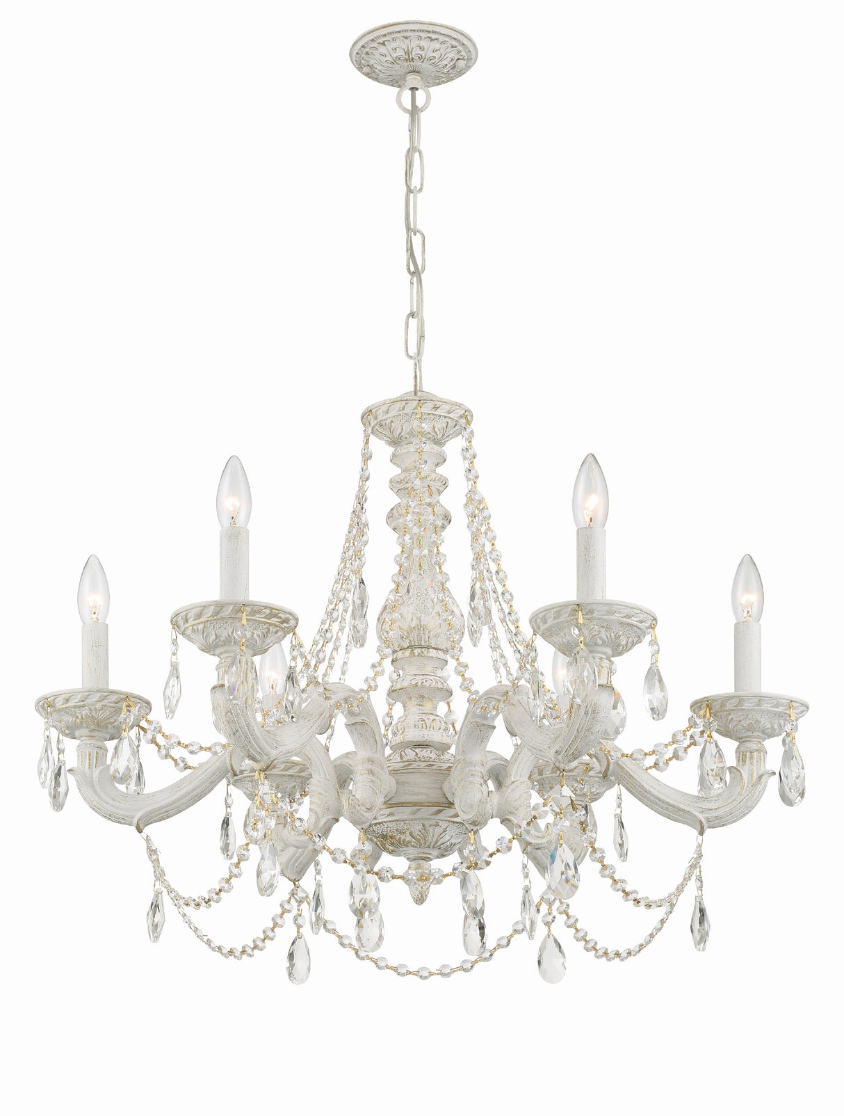 Paris Market 6 Light Clear Italian Crystal Antique White Chandelier 5026-AW-CL-I