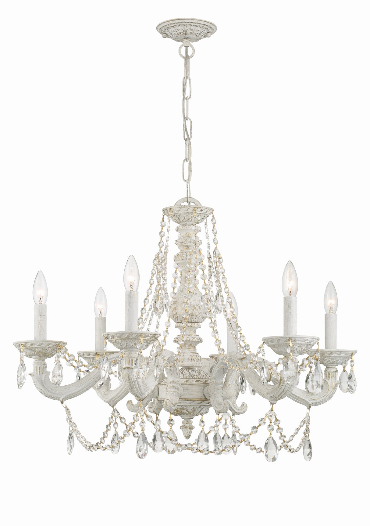 Paris Market 6 Light Clear Italian Crystal Antique White Chandelier 5026-AW-CL-I