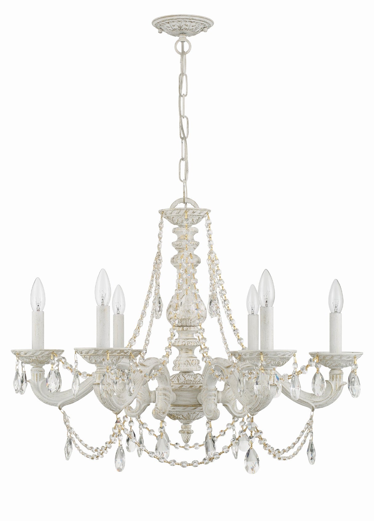 Paris Market 6 Light Clear Italian Crystal Antique White Chandelier 5026-AW-CL-I