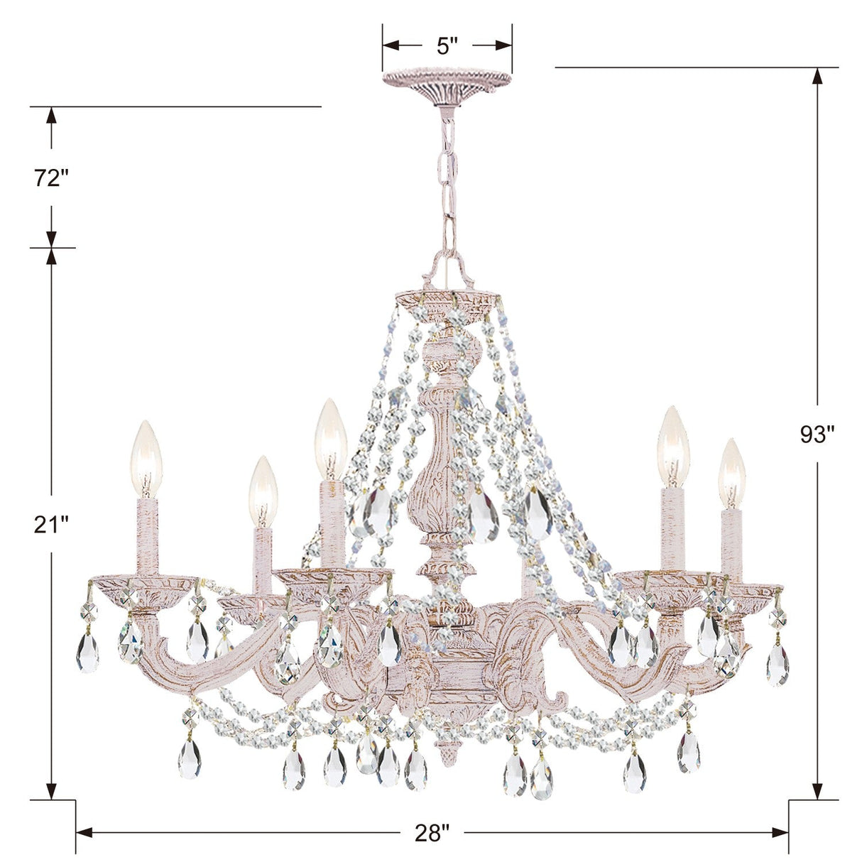 Paris Market 6 Light Swarovski Strass Crystal Antique White Chandelier 5026-AW-CL-S