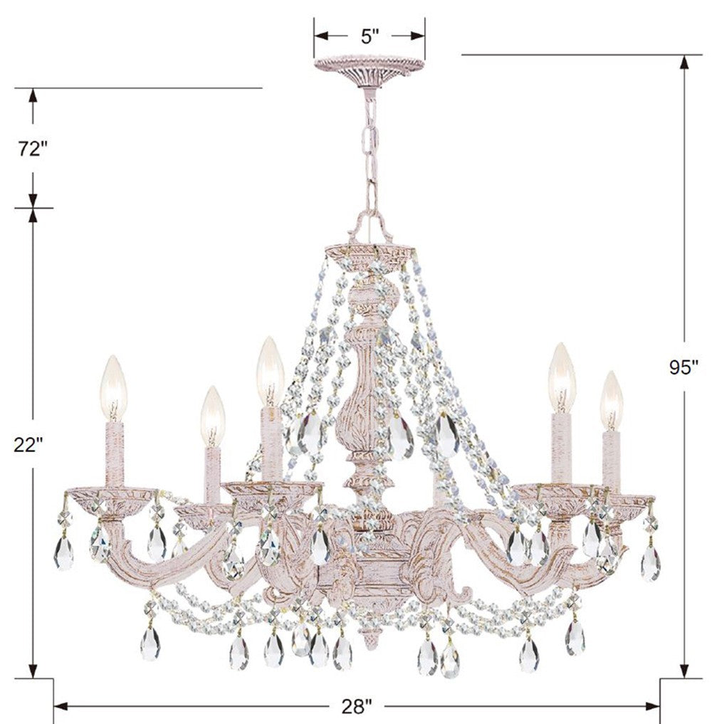 Paris Market 6 Light Swarovski Strass Crystal Antique White Chandelier 5026-AW-CL-S