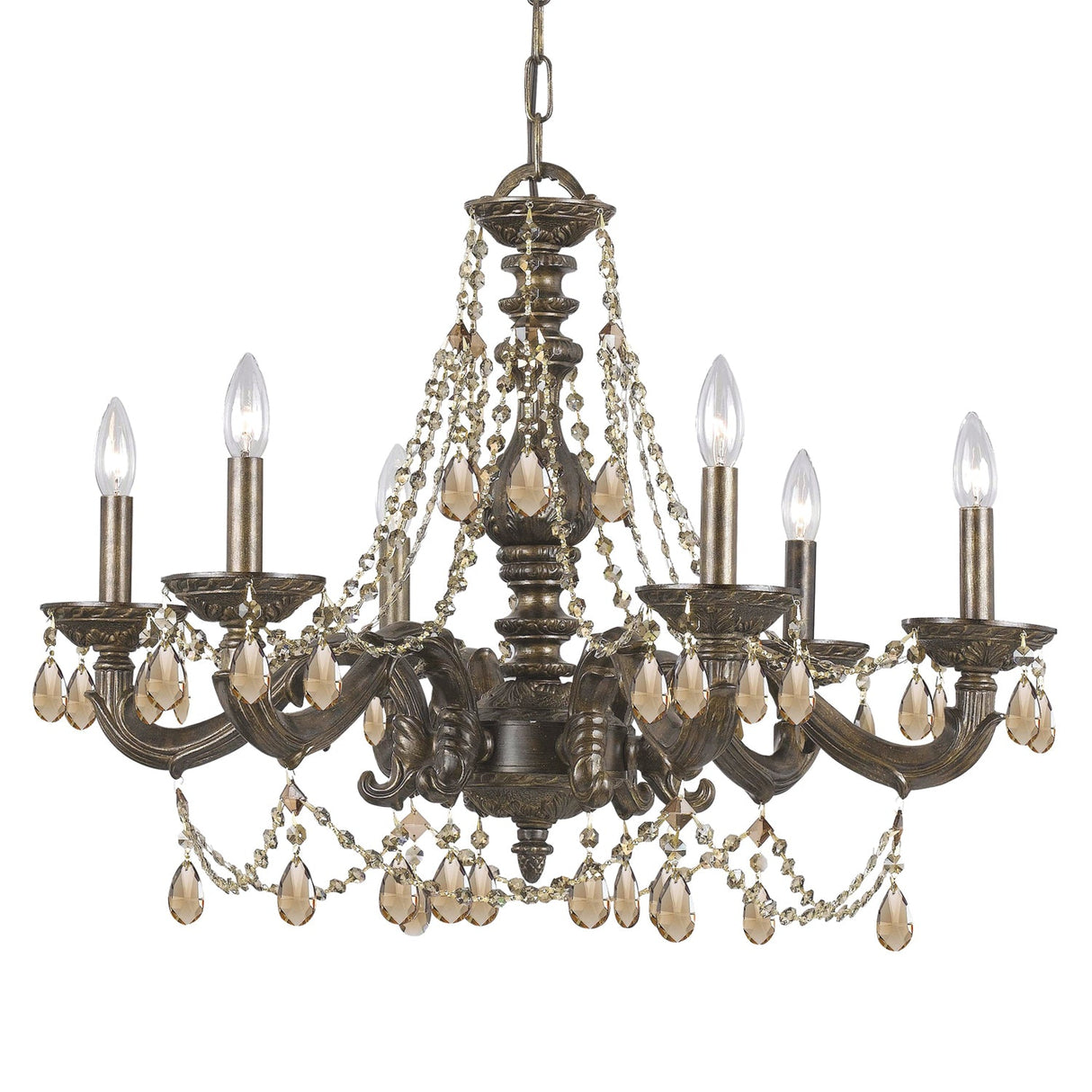 Paris Market 6 Light Golden Teak Hand Cut Crystal Venetian Bronze Chandelier 5026-VB-GT-MWP