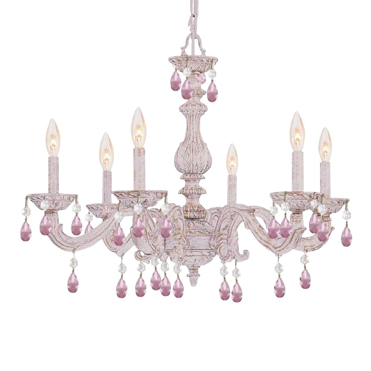 Paris Market 6 Light Rose Crystal Antique White Chandelier 5036-AW-RO-MWP