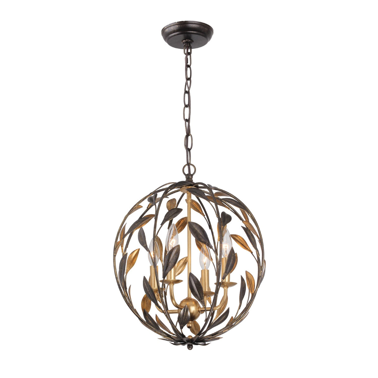 Broche 4 Light English Bronze + Antique Gold Sphere Mini Chandelier 504-EB-GA