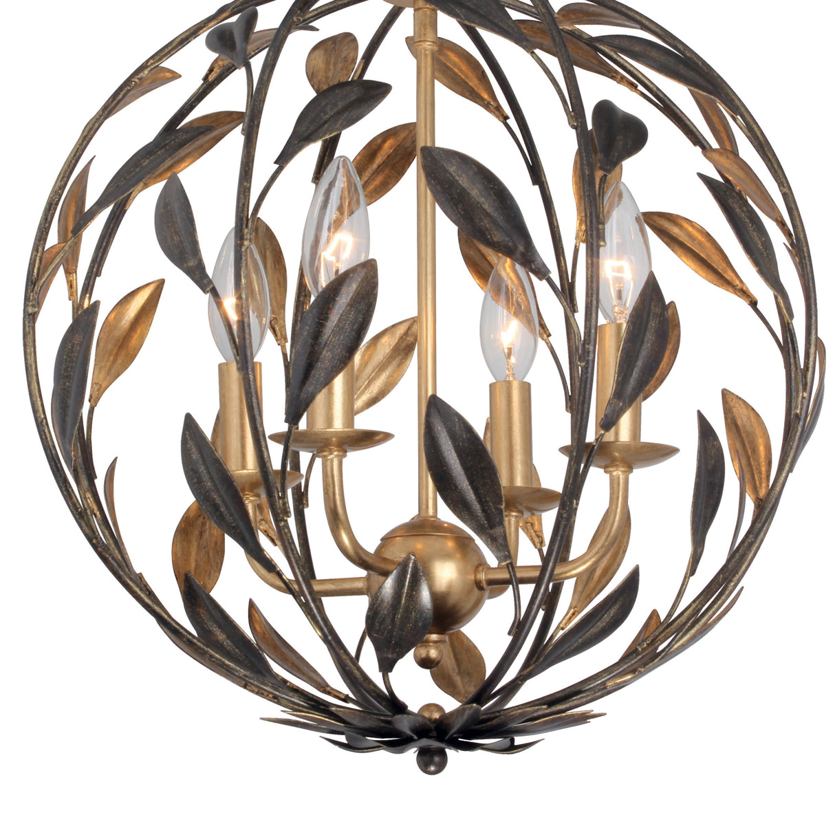 Broche 4 Light English Bronze + Antique Gold Sphere Mini Chandelier 504-EB-GA