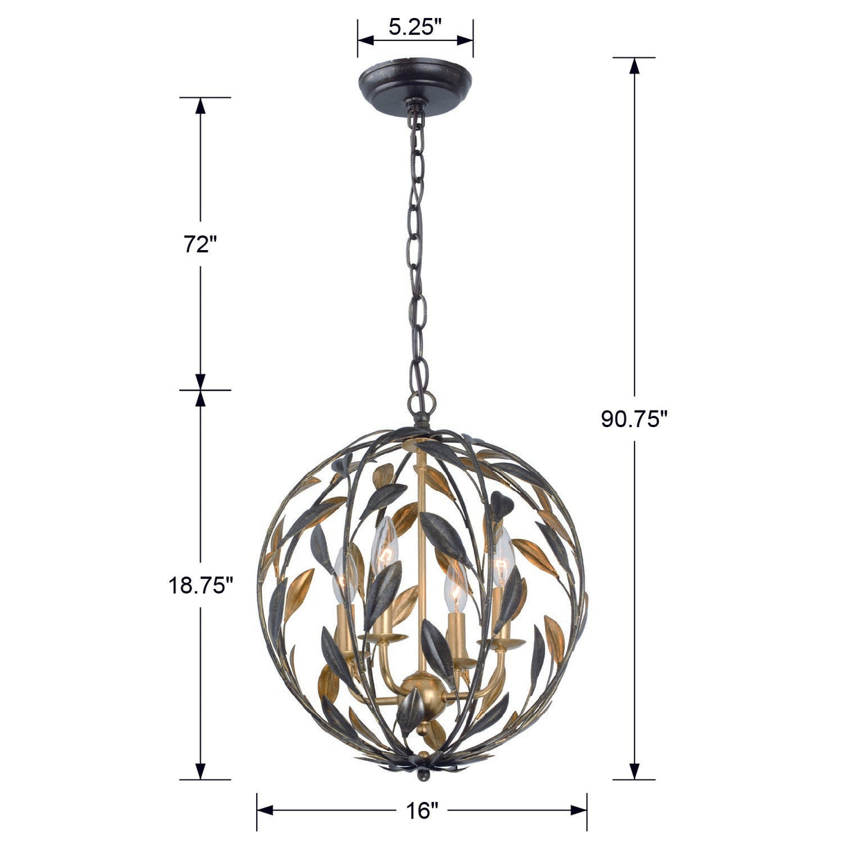 Broche 4 Light English Bronze + Antique Gold Sphere Mini Chandelier 504-EB-GA