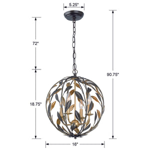 Broche 4 Light English Bronze + Antique Gold Sphere Mini Chandelier 504-EB-GA