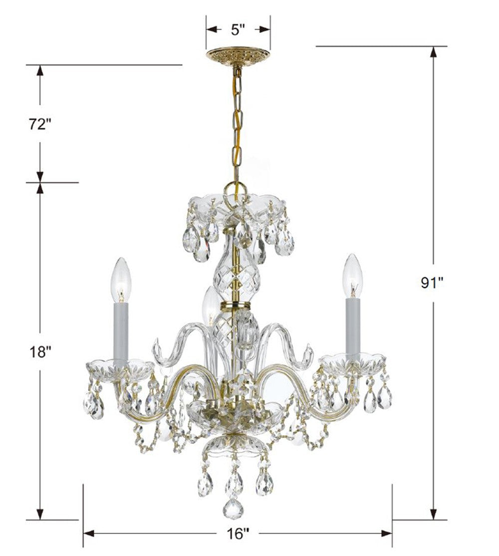 Traditional Crystal 3 Light Clear Italian Crystal Polished Chrome Mini Chandelier 5044-CH-CL-I