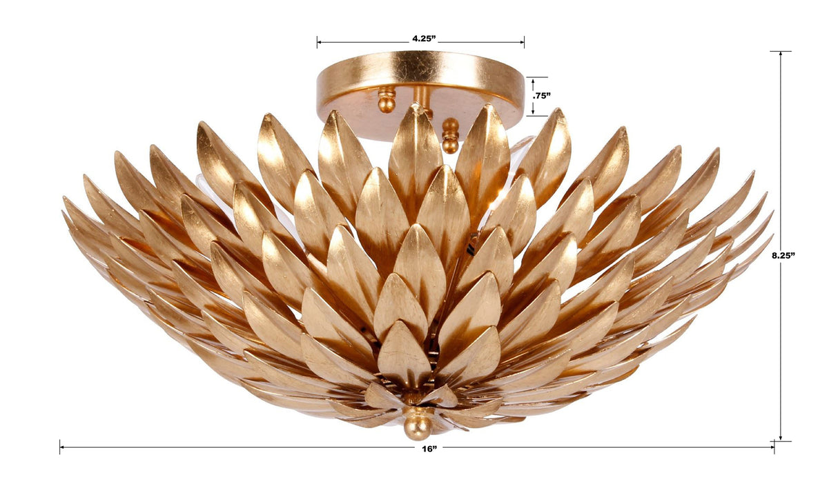 Broche 4 Light Antique Gold Semi Flush Mount 505-GA