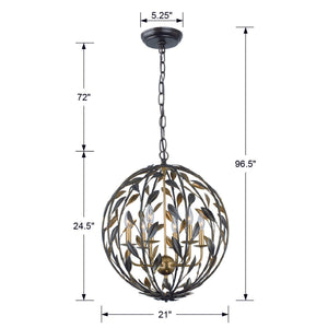 Broche 6 Light English Bronze + Antique Gold Sphere Chandelier 506-EB-GA