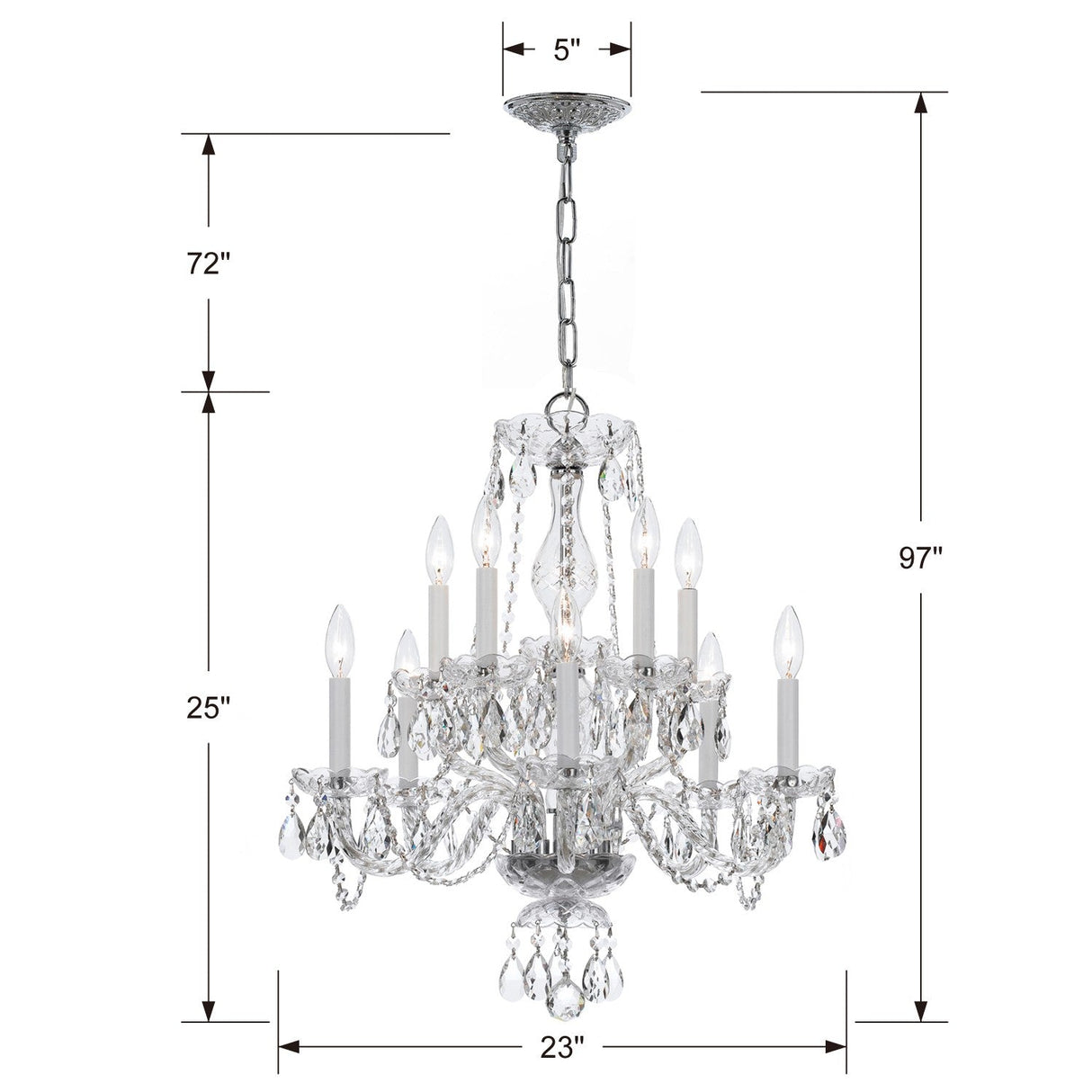 Traditional Crystal 10 Light Swarovski Strass Crystal Polished Chrome Chandelier 5080-CH-CL-S