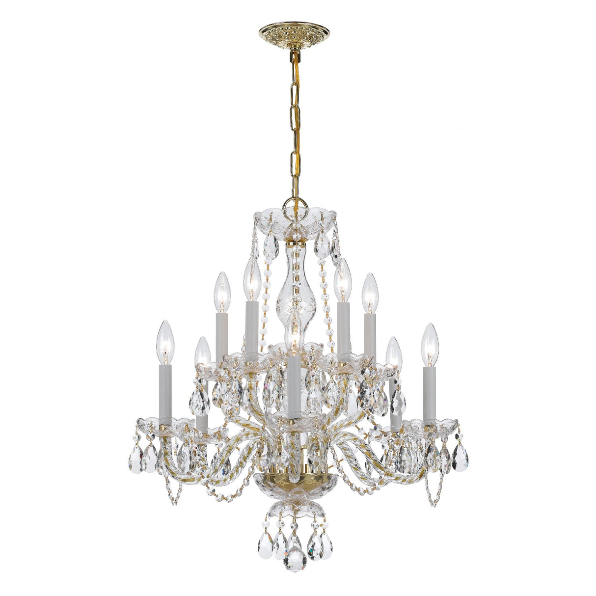 Traditional Crystal 10 Light Spectra Crystal Polished Brass Chandelier 5080-PB-CL-SAQ