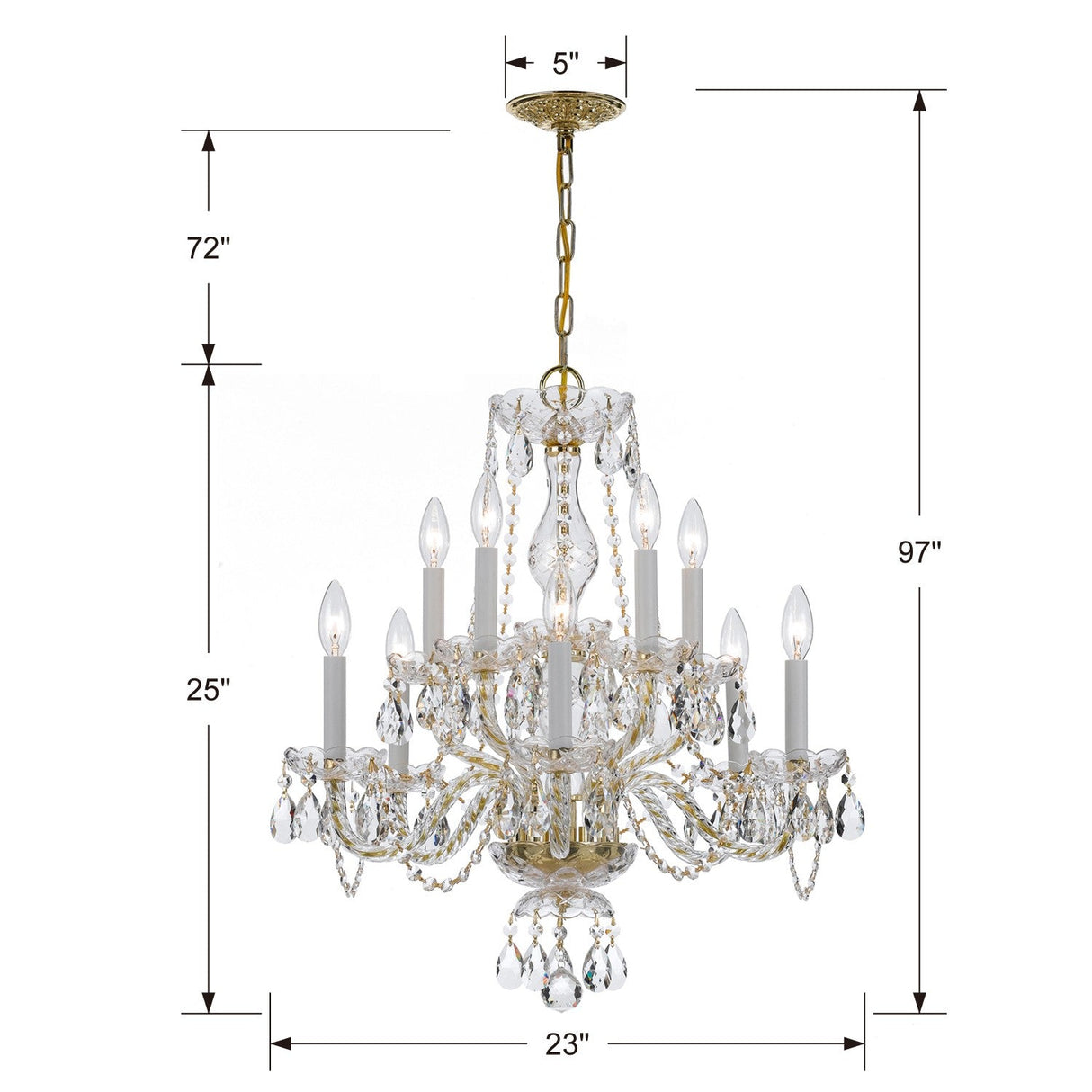 Traditional Crystal 10 Light Swarovski Strass Crystal Polished Chrome Chandelier 5080-CH-CL-S