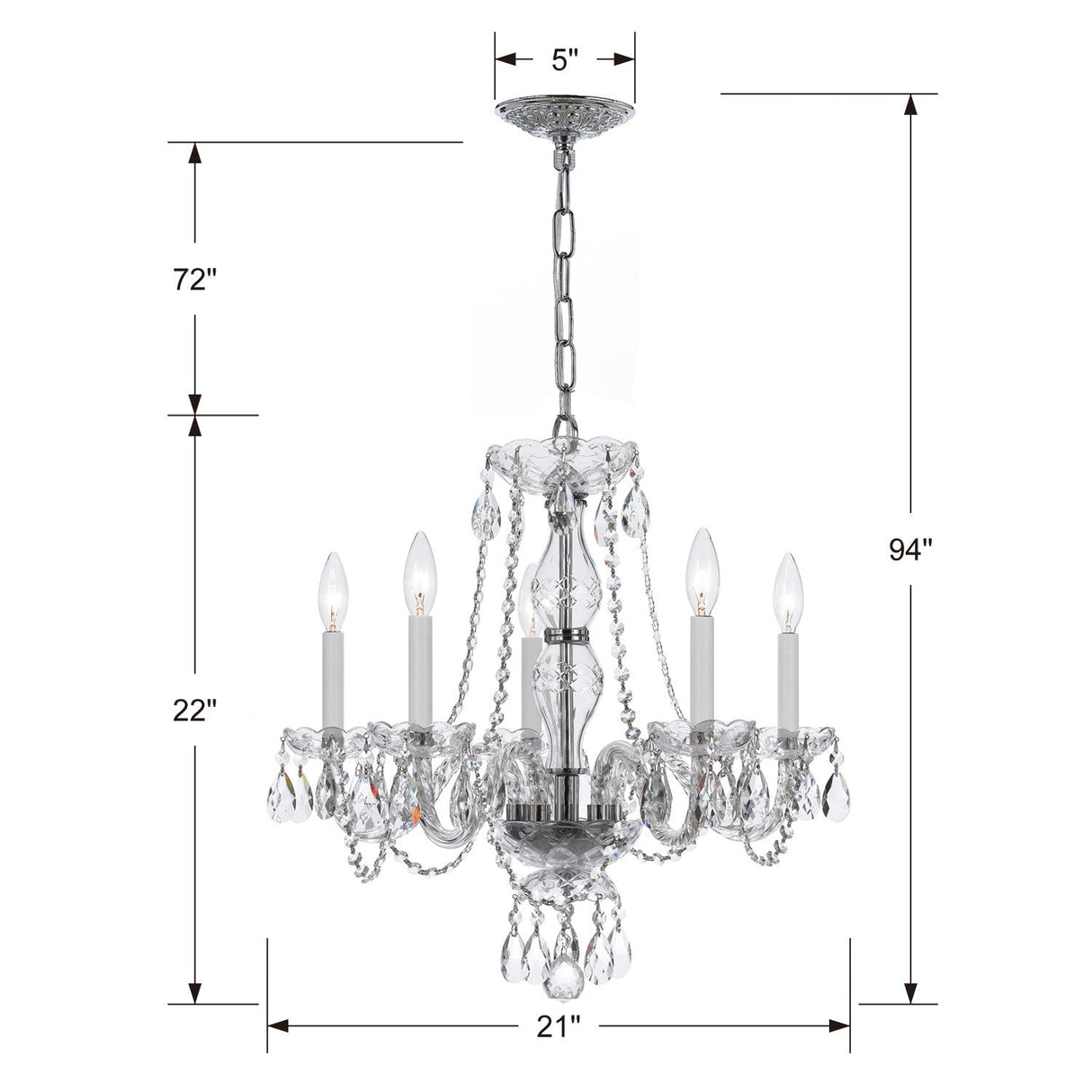 Traditional Crystal 5 Light Swarovski Strass Crystal Polished Chrome Chandelier 5085-CH-CL-S