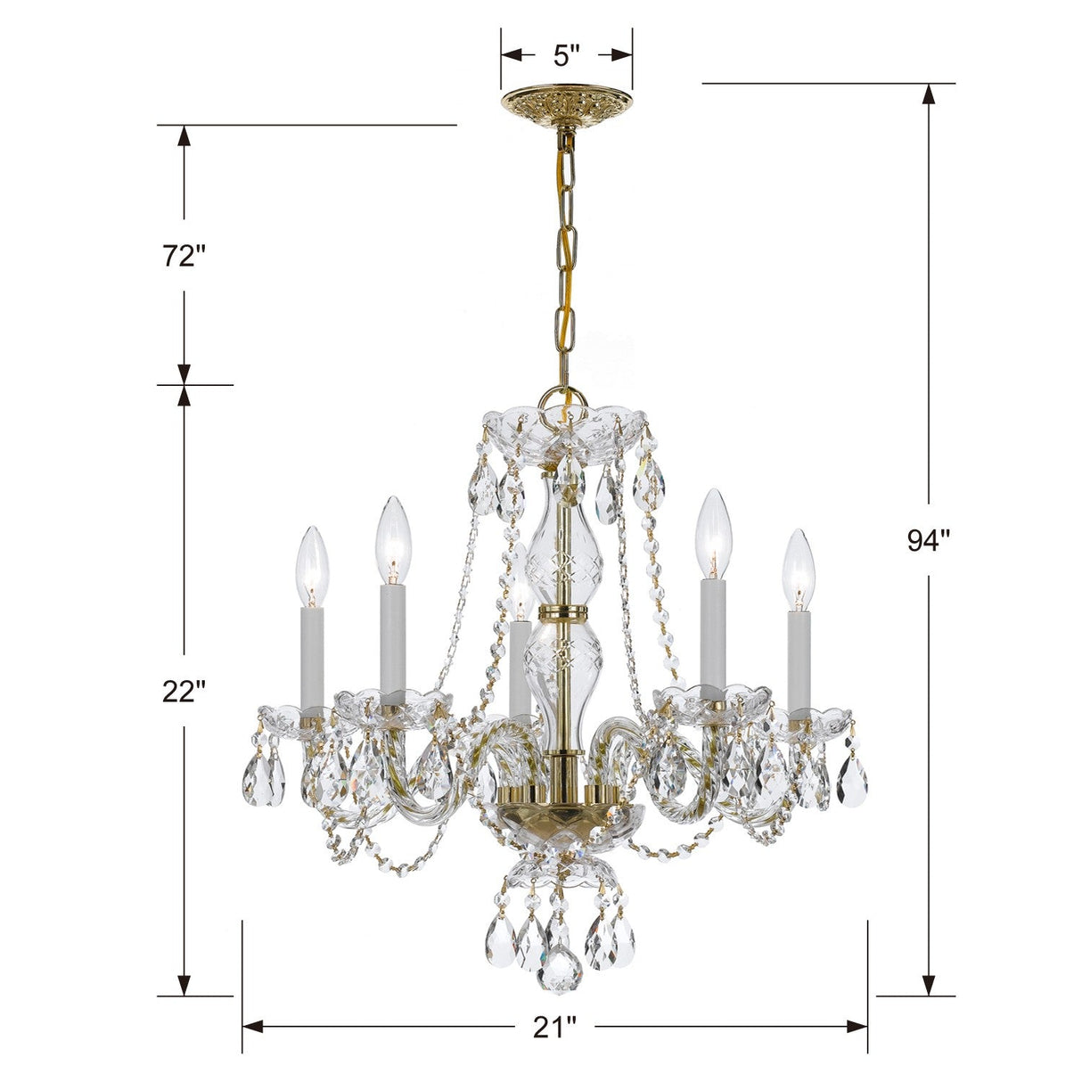 Traditional Crystal 5 Light Crystal Polished Chrome Chandelier 5085-CH-CL-MWP