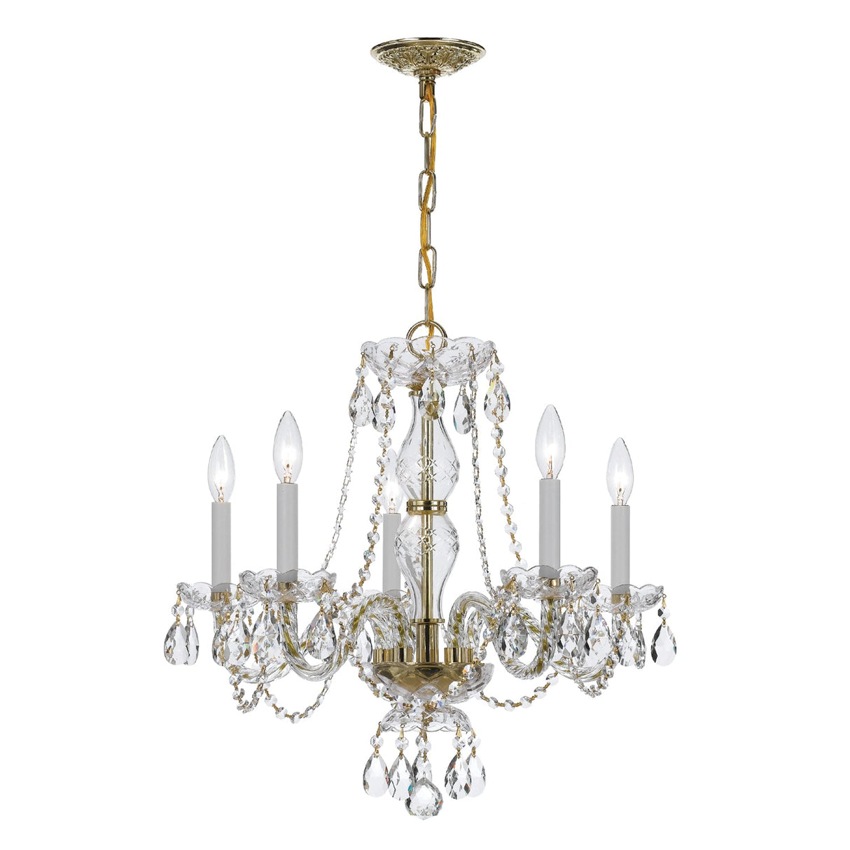 Traditional Crystal 5 Light Clear Crystal Polished Brass Chandelier 5085-PB-CL-MWP