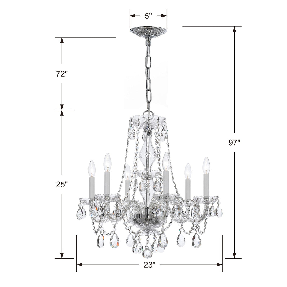 Traditional Crystal 6 Light Crystal Polished Chrome Chandelier 5086-CH-CL-MWP