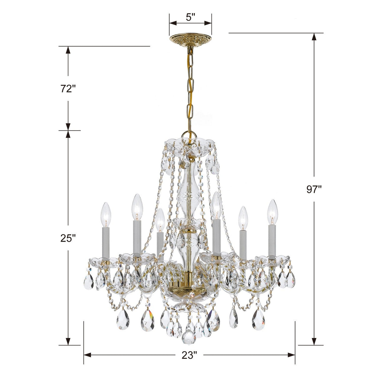 Traditional Crystal 6 Light Crystal Polished Chrome Chandelier 5086-CH-CL-MWP