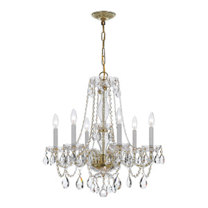 Traditional Crystal 6 Light Swarovski Strass Crystal Polished Brass Chandelier 5086-PB-CL-S