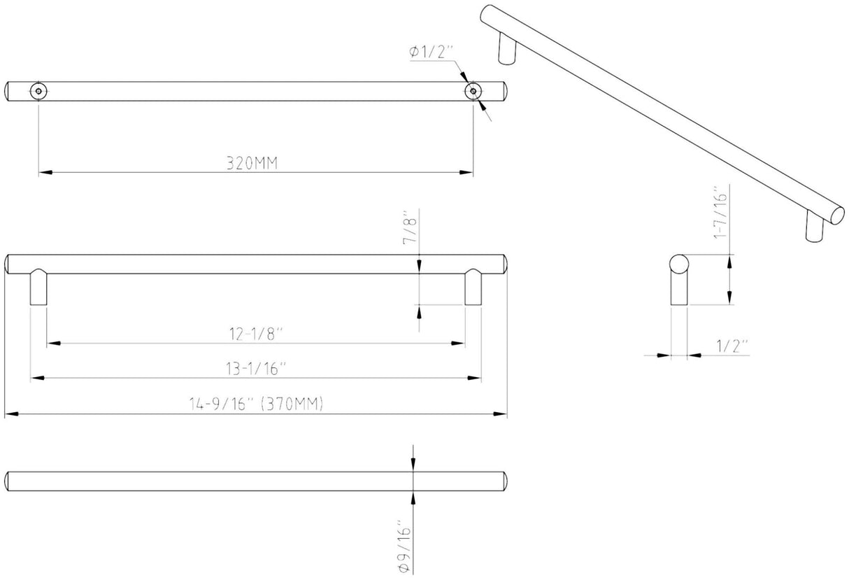 Jeffrey Alexander 370SN 320 mm Center-to-Center Satin Nickel Key West Cabinet Bar Pull