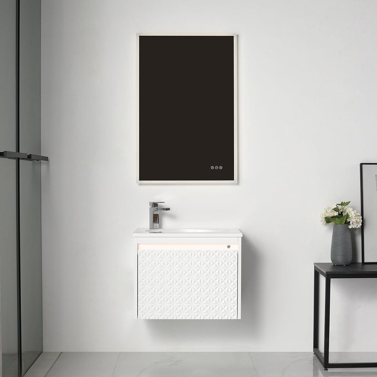 Blossom Thun 24″ Vanity with Droplet-Shaped Basin - LED Illuminated & 3D Diamond Pattern Design