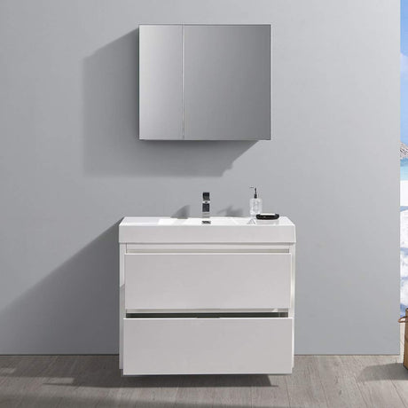 Fresca FVN8442WH Fresca Valencia 40" Glossy White Free Standing Modern Bathroom Vanity w/ Medicine Cabinet