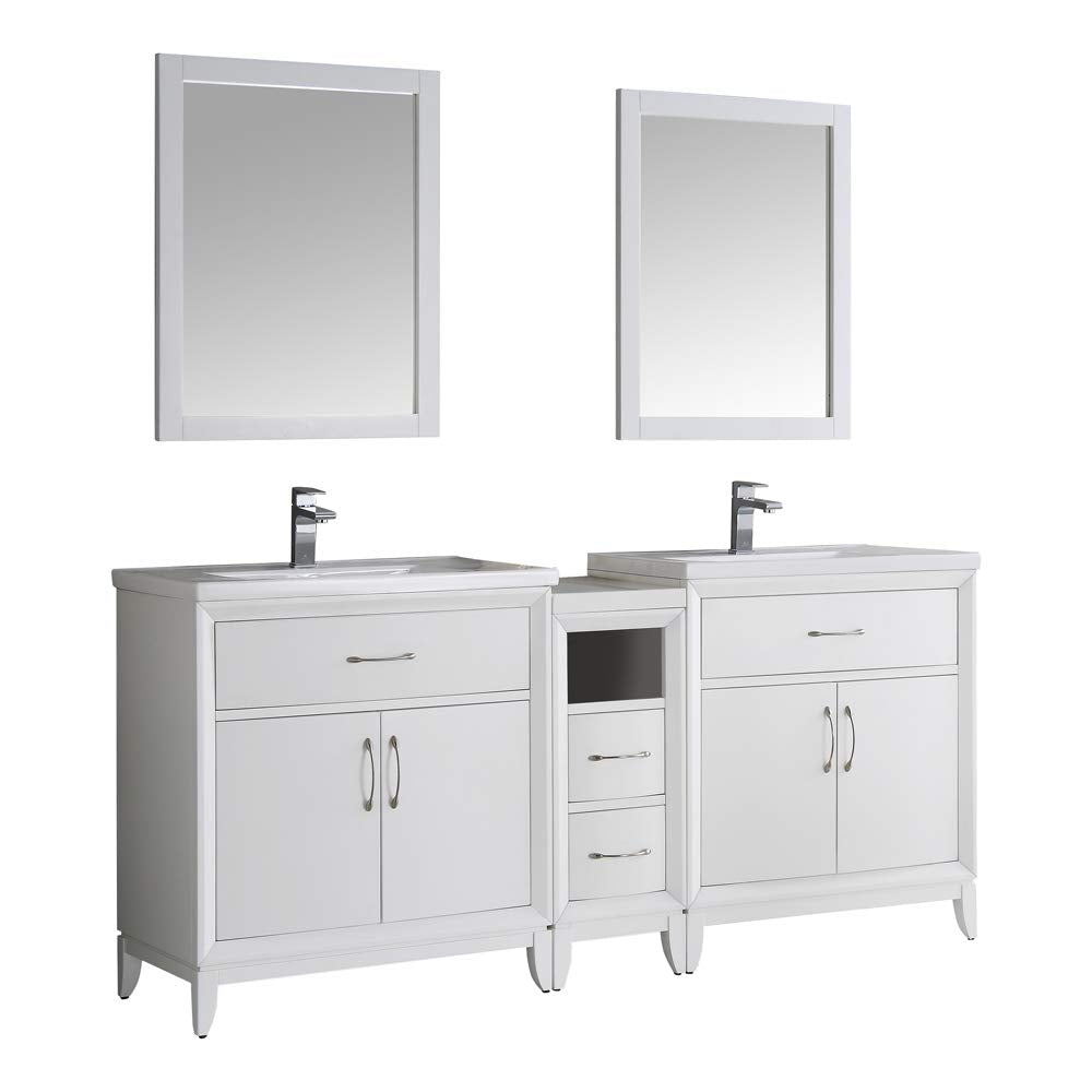 Fresca FVN21-301230WH Fresca Cambridge 72" White Double Sink Traditional Bathroom Vanity w/ Mirrors
