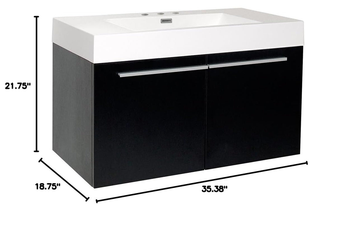 Fresca FCB8090BW-I Fresca Vista 36" Black Modern Bathroom Cabinet w/ Integrated Sink