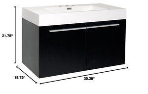 Fresca FCB8090BW-I Fresca Vista 36" Black Modern Bathroom Cabinet w/ Integrated Sink