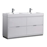 Fresca FCB8460WH-D-I Fresca Valencia 60" Glossy White Free Standing Double Sink Modern Bathroom Vanity