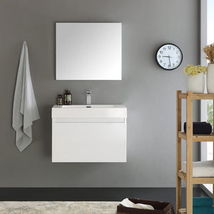 Fresca FVN8007WH Fresca Mezzo 30" White Wall Hung Modern Bathroom Vanity w/ Medicine Cabinet