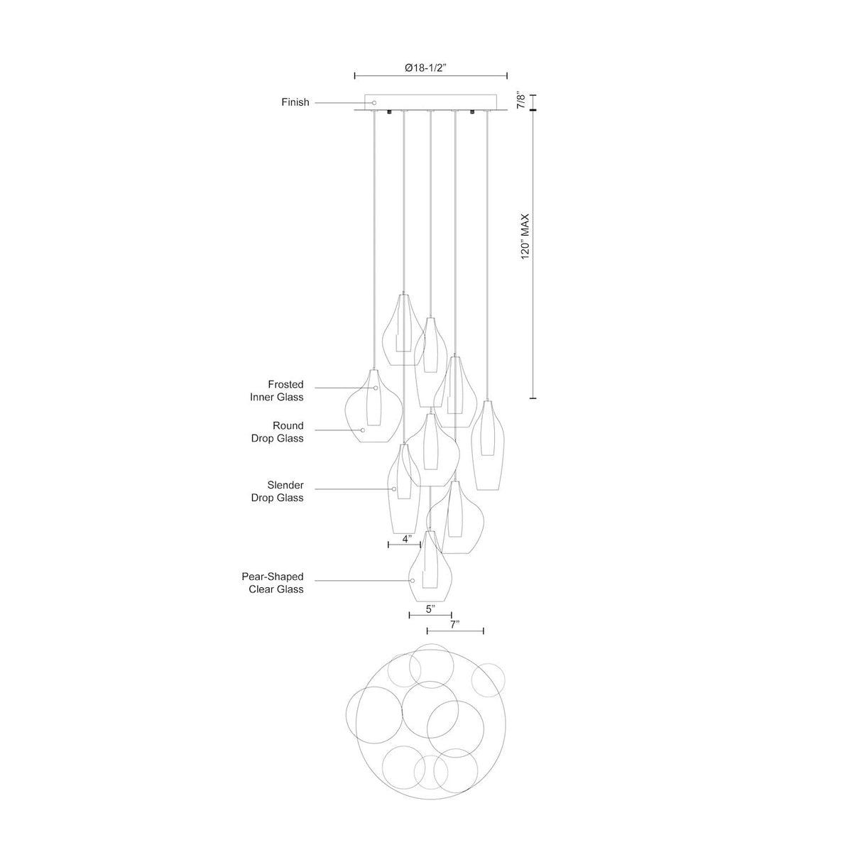 Kuzco MP3009 VICTORIA 9 Head MP Chrome 120V ELV LED 3000K 90CRI 25W
