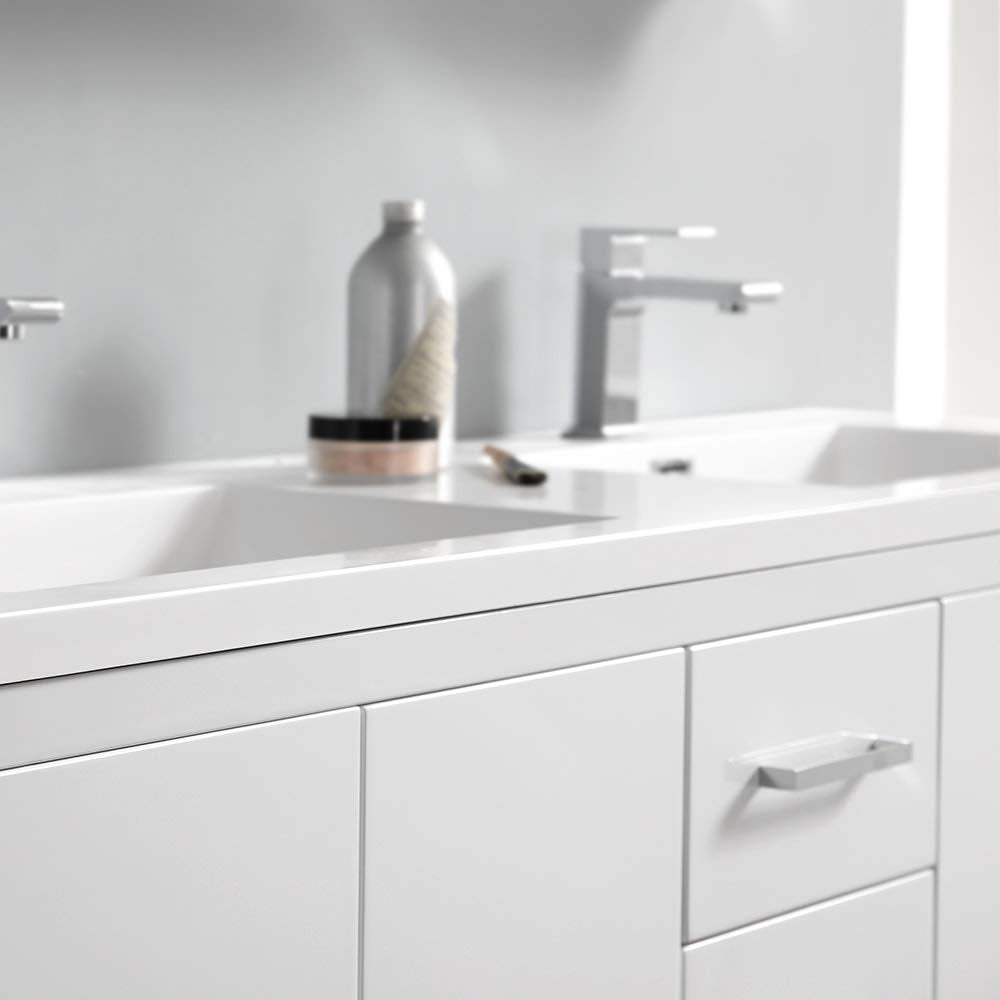 Fresca FCB9460WH-D-I Fresca Imperia 60" Glossy White Free Standing Modern Bathroom Cabinet w/ Integrated Double Sink