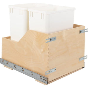 Hardware Resources CDM-WBMD3518WH Double 35 Quart Wood Bottom-Mount Soft-close Trashcan Pullout for Door Mounting, Includes Two White Cans