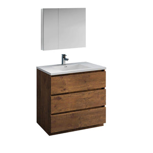 Fresca FVN9336RW Fresca Lazzaro 36" Rosewood Free Standing Modern Bathroom Vanity w/ Medicine Cabinet